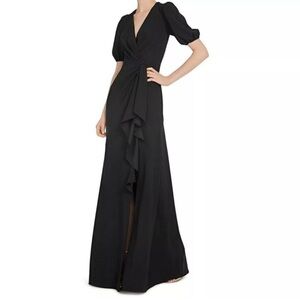 ML Monique Lhuiller Black Ruffle Pintuck Elegant Evening Gown Dress 6